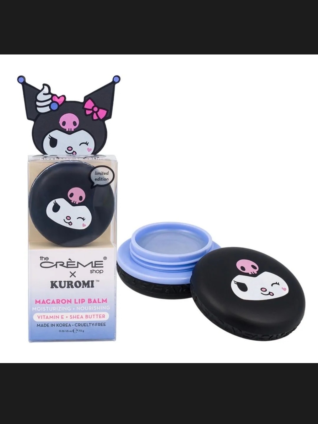 Kuromi Macaron Lip Balm - Black & Light Blue